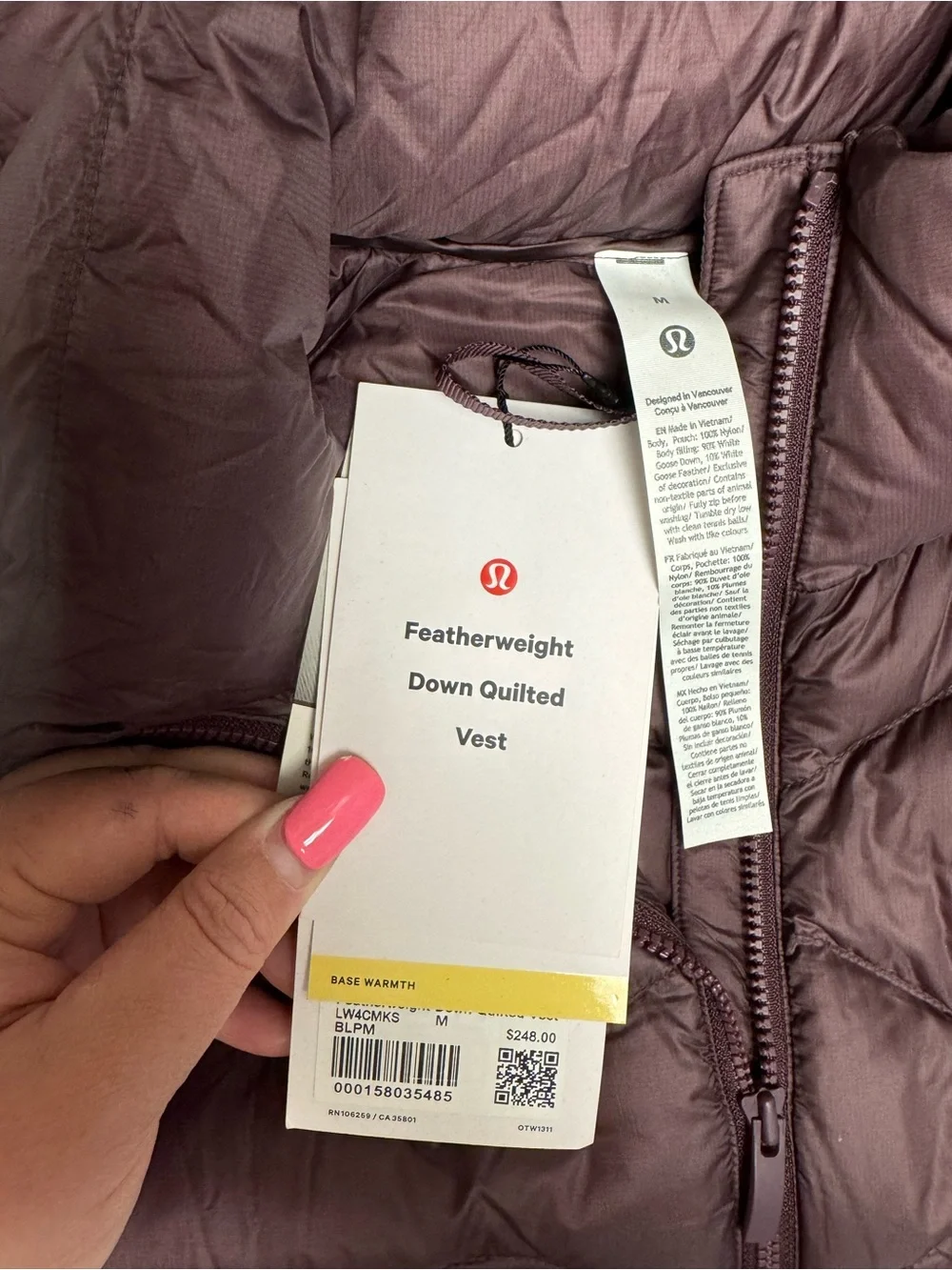 Lululemon Featherweight 900-Down-Fill Quilted Vest in Black Plum